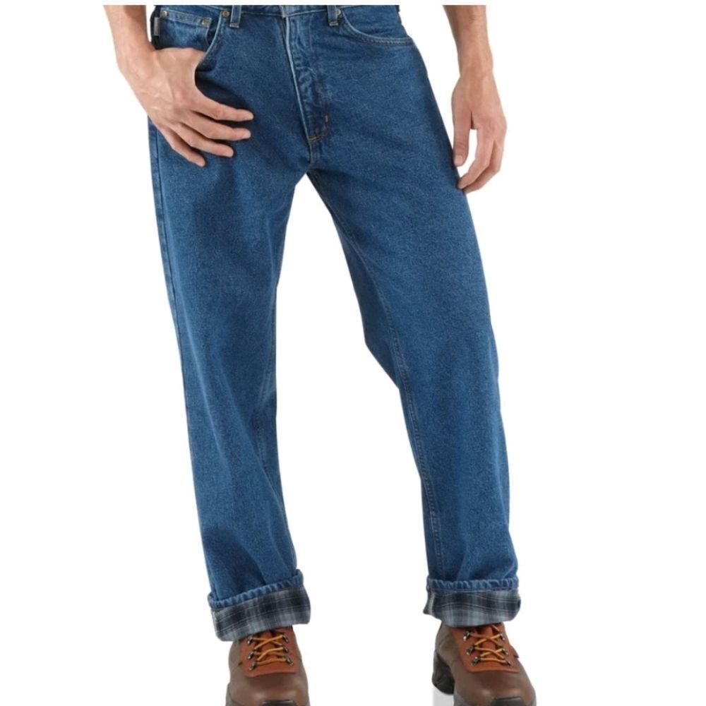 Carhartt Relaxed Fit Straight Leg Flannel Lined Denim Jean Blue Size 38x30